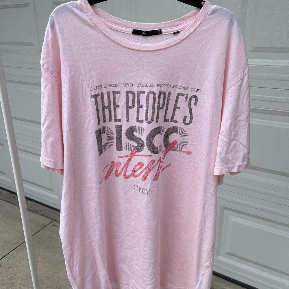 Obey Pink T shirt with print on front only